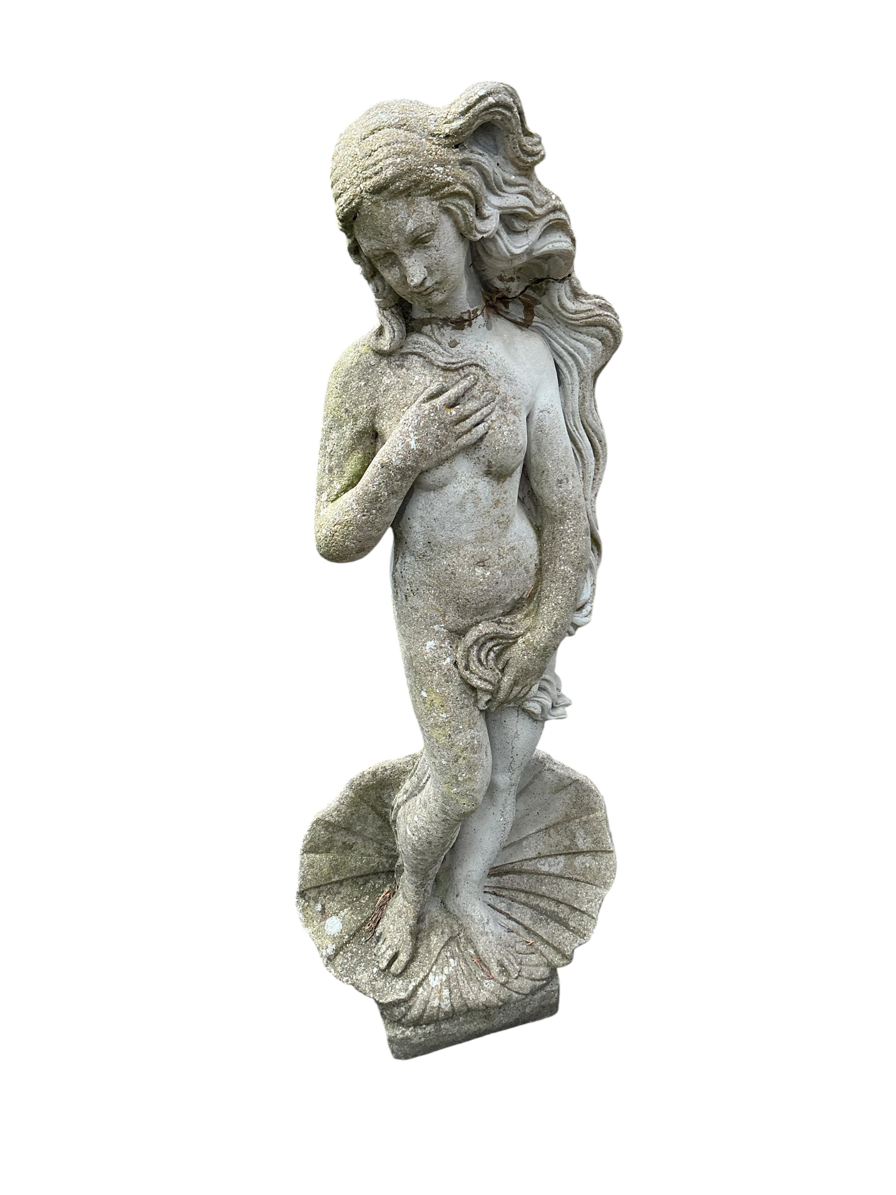 Three reconstituted stone female figure garden ornaments, largest height 92cm